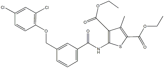 diethyl 5-({3-[(2,4-dichlorophenoxy)methyl]benzoyl}amino)-3-methyl-2,4-thiophenedicarboxylate Struktur