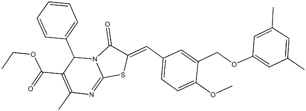 ethyl 2-{3-[(3,5-dimethylphenoxy)methyl]-4-methoxybenzylidene}-7-methyl-3-oxo-5-phenyl-2,3-dihydro-5H-[1,3]thiazolo[3,2-a]pyrimidine-6-carboxylate Struktur