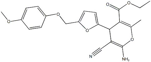 ethyl 6-amino-5-cyano-4-{5-[(4-methoxyphenoxy)methyl]-2-furyl}-2-methyl-4H-pyran-3-carboxylate Struktur