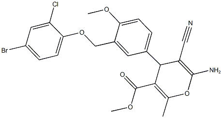 methyl 6-amino-4-{3-[(4-bromo-2-chlorophenoxy)methyl]-4-methoxyphenyl}-5-cyano-2-methyl-4H-pyran-3-carboxylate Struktur