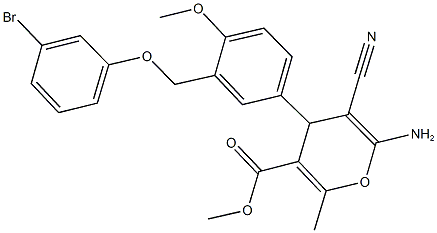 methyl 6-amino-4-{3-[(3-bromophenoxy)methyl]-4-methoxyphenyl}-5-cyano-2-methyl-4H-pyran-3-carboxylate Struktur