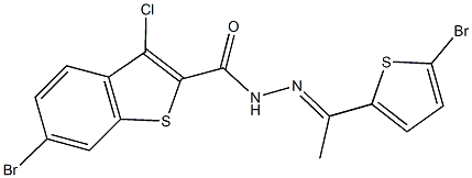 6-bromo-N'-[1-(5-bromo-2-thienyl)ethylidene]-3-chloro-1-benzothiophene-2-carbohydrazide Struktur