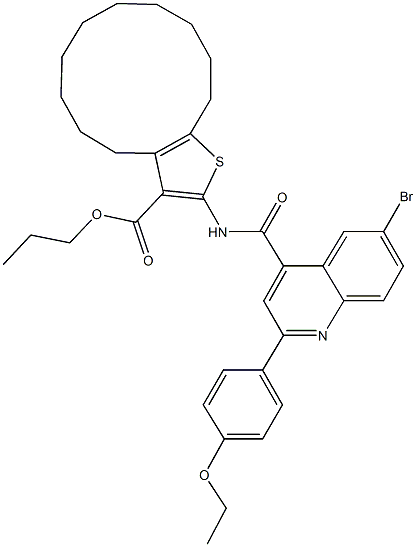 propyl 2-({[6-bromo-2-(4-ethoxyphenyl)-4-quinolinyl]carbonyl}amino)-4,5,6,7,8,9,10,11,12,13-decahydrocyclododeca[b]thiophene-3-carboxylate Struktur