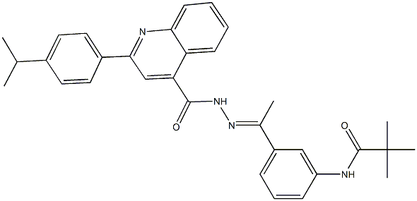 N-[3-(N-{[2-(4-isopropylphenyl)-4-quinolinyl]carbonyl}ethanehydrazonoyl)phenyl]-2,2-dimethylpropanamide Struktur