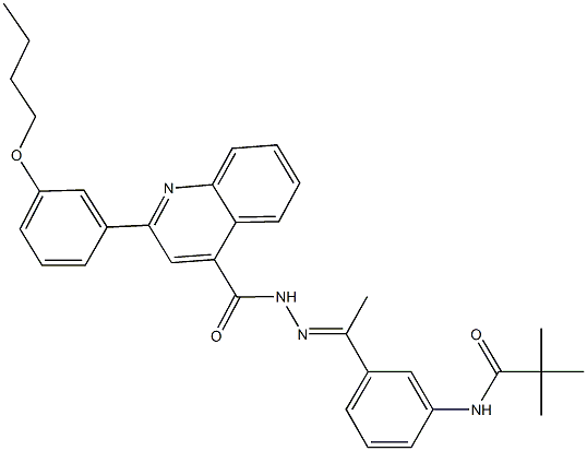 N-[3-(N-{[2-(3-butoxyphenyl)-4-quinolinyl]carbonyl}ethanehydrazonoyl)phenyl]-2,2-dimethylpropanamide Struktur