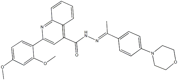 2-(2,4-dimethoxyphenyl)-N'-{1-[4-(4-morpholinyl)phenyl]ethylidene}-4-quinolinecarbohydrazide Struktur