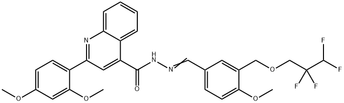 2-(2,4-dimethoxyphenyl)-N'-{4-methoxy-3-[(2,2,3,3-tetrafluoropropoxy)methyl]benzylidene}-4-quinolinecarbohydrazide Struktur