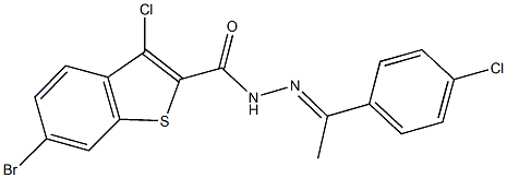 6-bromo-3-chloro-N'-[1-(4-chlorophenyl)ethylidene]-1-benzothiophene-2-carbohydrazide Struktur