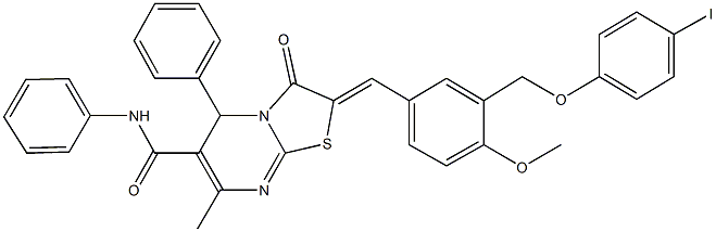 2-{3-[(4-iodophenoxy)methyl]-4-methoxybenzylidene}-7-methyl-3-oxo-N,5-diphenyl-2,3-dihydro-5H-[1,3]thiazolo[3,2-a]pyrimidine-6-carboxamide Struktur