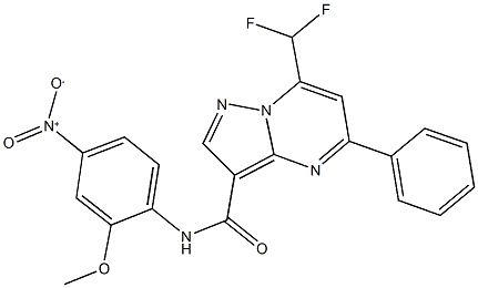 7-(difluoromethyl)-N-{4-nitro-2-methoxyphenyl}-5-phenylpyrazolo[1,5-a]pyrimidine-3-carboxamide Struktur