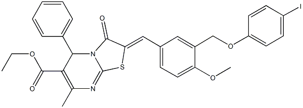 ethyl 2-{3-[(4-iodophenoxy)methyl]-4-methoxybenzylidene}-7-methyl-3-oxo-5-phenyl-2,3-dihydro-5H-[1,3]thiazolo[3,2-a]pyrimidine-6-carboxylate Struktur