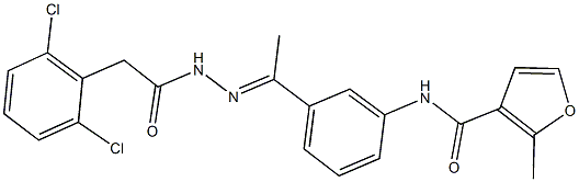 N-(3-{N-[(2,6-dichlorophenyl)acetyl]ethanehydrazonoyl}phenyl)-2-methyl-3-furamide Struktur