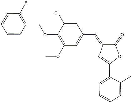 4-{3-chloro-4-[(2-fluorobenzyl)oxy]-5-methoxybenzylidene}-2-(2-methylphenyl)-1,3-oxazol-5(4H)-one Struktur