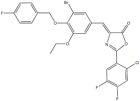 4-{3-bromo-5-ethoxy-4-[(4-fluorobenzyl)oxy]benzylidene}-2-(2-chloro-4,5-difluorophenyl)-1,3-oxazol-5(4H)-one Struktur