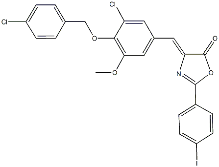 4-{3-chloro-4-[(4-chlorobenzyl)oxy]-5-methoxybenzylidene}-2-(4-iodophenyl)-1,3-oxazol-5(4H)-one Struktur