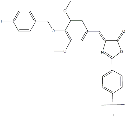 2-(4-tert-butylphenyl)-4-{4-[(4-iodobenzyl)oxy]-3,5-dimethoxybenzylidene}-1,3-oxazol-5(4H)-one Struktur