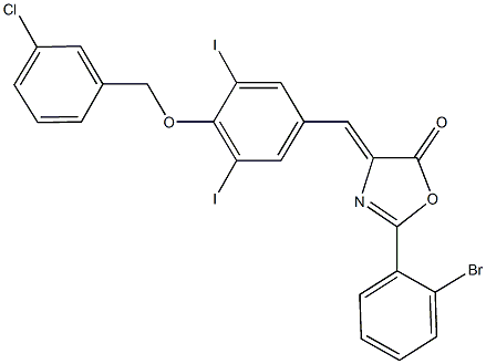 2-(2-bromophenyl)-4-{4-[(3-chlorobenzyl)oxy]-3,5-diiodobenzylidene}-1,3-oxazol-5(4H)-one Struktur