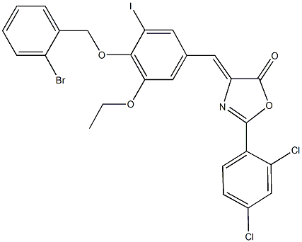 4-{4-[(2-bromobenzyl)oxy]-3-ethoxy-5-iodobenzylidene}-2-(2,4-dichlorophenyl)-1,3-oxazol-5(4H)-one Struktur