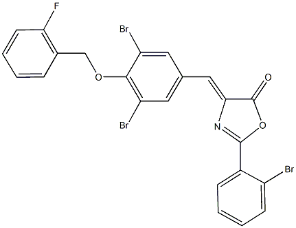 2-(2-bromophenyl)-4-{3,5-dibromo-4-[(2-fluorobenzyl)oxy]benzylidene}-1,3-oxazol-5(4H)-one Struktur