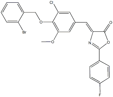 4-{4-[(2-bromobenzyl)oxy]-3-chloro-5-methoxybenzylidene}-2-(4-fluorophenyl)-1,3-oxazol-5(4H)-one Struktur