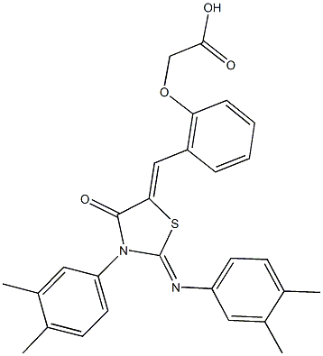 [2-({3-(3,4-dimethylphenyl)-2-[(3,4-dimethylphenyl)imino]-4-oxo-1,3-thiazolidin-5-ylidene}methyl)phenoxy]acetic acid Struktur