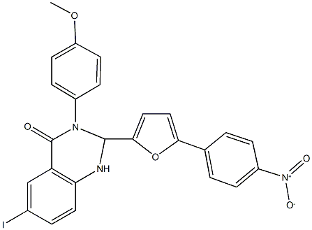 2-(5-{4-nitrophenyl}-2-furyl)-6-iodo-3-(4-methoxyphenyl)-2,3-dihydro-4(1H)-quinazolinone Struktur