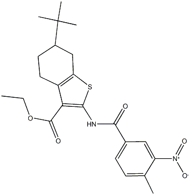 ethyl 6-tert-butyl-2-({3-nitro-4-methylbenzoyl}amino)-4,5,6,7-tetrahydro-1-benzothiophene-3-carboxylate Struktur