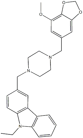 6-({4-[(9-ethyl-9H-carbazol-3-yl)methyl]-1-piperazinyl}methyl)-1,3-benzodioxol-4-yl methyl ether Struktur