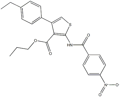 propyl 4-(4-ethylphenyl)-2-({4-nitrobenzoyl}amino)-3-thiophenecarboxylate Struktur