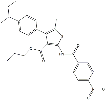 propyl 4-(4-sec-butylphenyl)-2-({4-nitrobenzoyl}amino)-5-methyl-3-thiophenecarboxylate Struktur