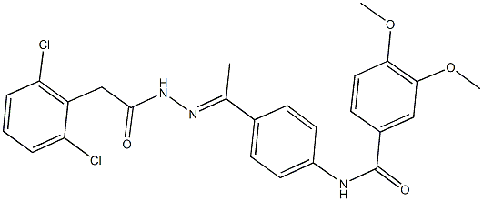 N-(4-{N-[(2,6-dichlorophenyl)acetyl]ethanehydrazonoyl}phenyl)-3,4-dimethoxybenzamide Struktur