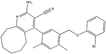 2-amino-4-{5-[(2-bromophenoxy)methyl]-2,4-dimethylphenyl}-5,6,7,8,9,10-hexahydrocycloocta[b]pyridine-3-carbonitrile Struktur