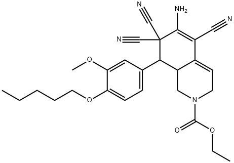 ethyl 6-amino-5,7,7-tricyano-8-[3-(methyloxy)-4-(pentyloxy)phenyl]-3,7,8,8a-tetrahydroisoquinoline-2(1H)-carboxylate Struktur