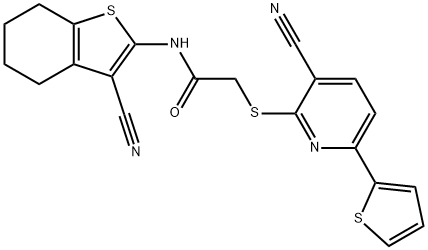 N-(3-cyano-4,5,6,7-tetrahydro-1-benzothien-2-yl)-2-{[3-cyano-6-(2-thienyl)-2-pyridinyl]sulfanyl}acetamide Struktur