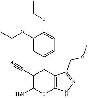 6-amino-4-(3,4-diethoxyphenyl)-3-(methoxymethyl)-1,4-dihydropyrano[2,3-c]pyrazole-5-carbonitrile Struktur