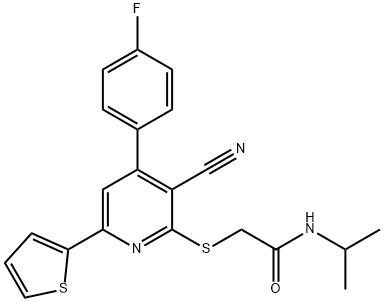 2-{[3-cyano-4-(4-fluorophenyl)-6-(2-thienyl)-2-pyridinyl]sulfanyl}-N-isopropylacetamide Struktur