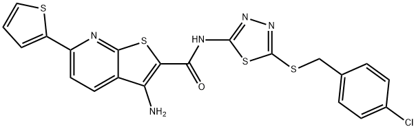 3-amino-N-{5-[(4-chlorobenzyl)sulfanyl]-1,3,4-thiadiazol-2-yl}-6-(2-thienyl)thieno[2,3-b]pyridine-2-carboxamide Struktur