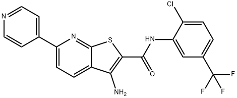 3-amino-N-[2-chloro-5-(trifluoromethyl)phenyl]-6-(4-pyridinyl)thieno[2,3-b]pyridine-2-carboxamide Struktur