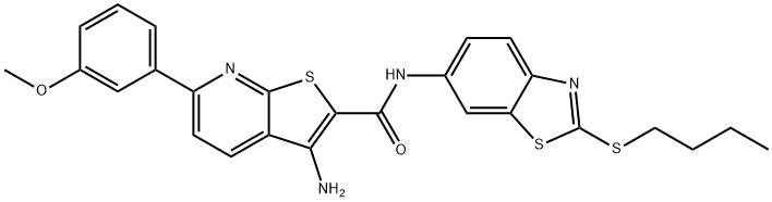 3-amino-N-[2-(butylsulfanyl)-1,3-benzothiazol-6-yl]-6-(3-methoxyphenyl)thieno[2,3-b]pyridine-2-carboxamide Struktur