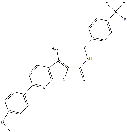 3-amino-6-(4-methoxyphenyl)-N-[4-(trifluoromethyl)benzyl]thieno[2,3-b]pyridine-2-carboxamide Struktur