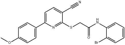 N-(2-bromophenyl)-2-{[3-cyano-6-(4-methoxyphenyl)-2-pyridinyl]sulfanyl}acetamide Struktur