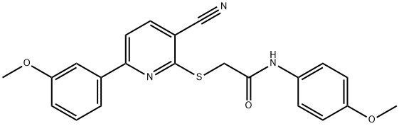 2-{[3-cyano-6-(3-methoxyphenyl)-2-pyridinyl]sulfanyl}-N-(4-methoxyphenyl)acetamide Struktur