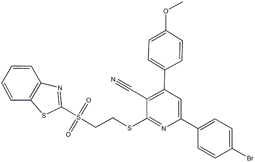 2-{[2-(1,3-benzothiazol-2-ylsulfonyl)ethyl]sulfanyl}-6-(4-bromophenyl)-4-(4-methoxyphenyl)nicotinonitrile Struktur