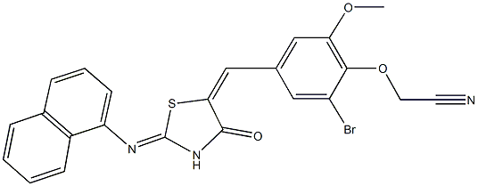 (2-bromo-6-methoxy-4-{[2-(1-naphthylimino)-4-oxo-1,3-thiazolidin-5-ylidene]methyl}phenoxy)acetonitrile Struktur