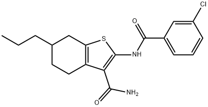 2-[(3-chlorobenzoyl)amino]-6-propyl-4,5,6,7-tetrahydro-1-benzothiophene-3-carboxamide Struktur