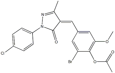 2-bromo-4-{[1-(4-chlorophenyl)-3-methyl-5-oxo-1,5-dihydro-4H-pyrazol-4-ylidene]methyl}-6-methoxyphenyl acetate Struktur