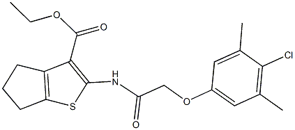 ethyl 2-{[(4-chloro-3,5-dimethylphenoxy)acetyl]amino}-5,6-dihydro-4H-cyclopenta[b]thiophene-3-carboxylate Struktur