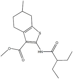 methyl 2-[(2-ethylbutanoyl)amino]-6-methyl-4,5,6,7-tetrahydro-1-benzothiophene-3-carboxylate Struktur