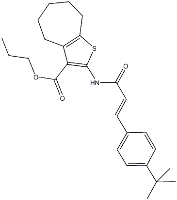 propyl 2-{[3-(4-tert-butylphenyl)acryloyl]amino}-5,6,7,8-tetrahydro-4H-cyclohepta[b]thiophene-3-carboxylate Struktur