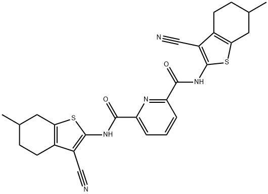 N~2~,N~6~-bis(3-cyano-6-methyl-4,5,6,7-tetrahydro-1-benzothien-2-yl)-2,6-pyridinedicarboxamide Struktur